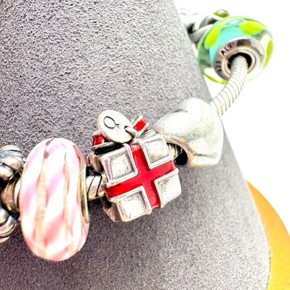 Pandora Sterling Silver 925 Charm Bracelet Mix of Sterling Slide Charms 7" L - Picture 4 of 12
